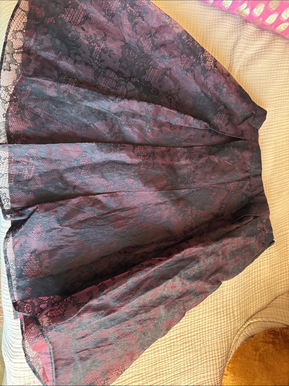 Aqua Black Lace Overlay Skater Skirt with Plum Underlayer